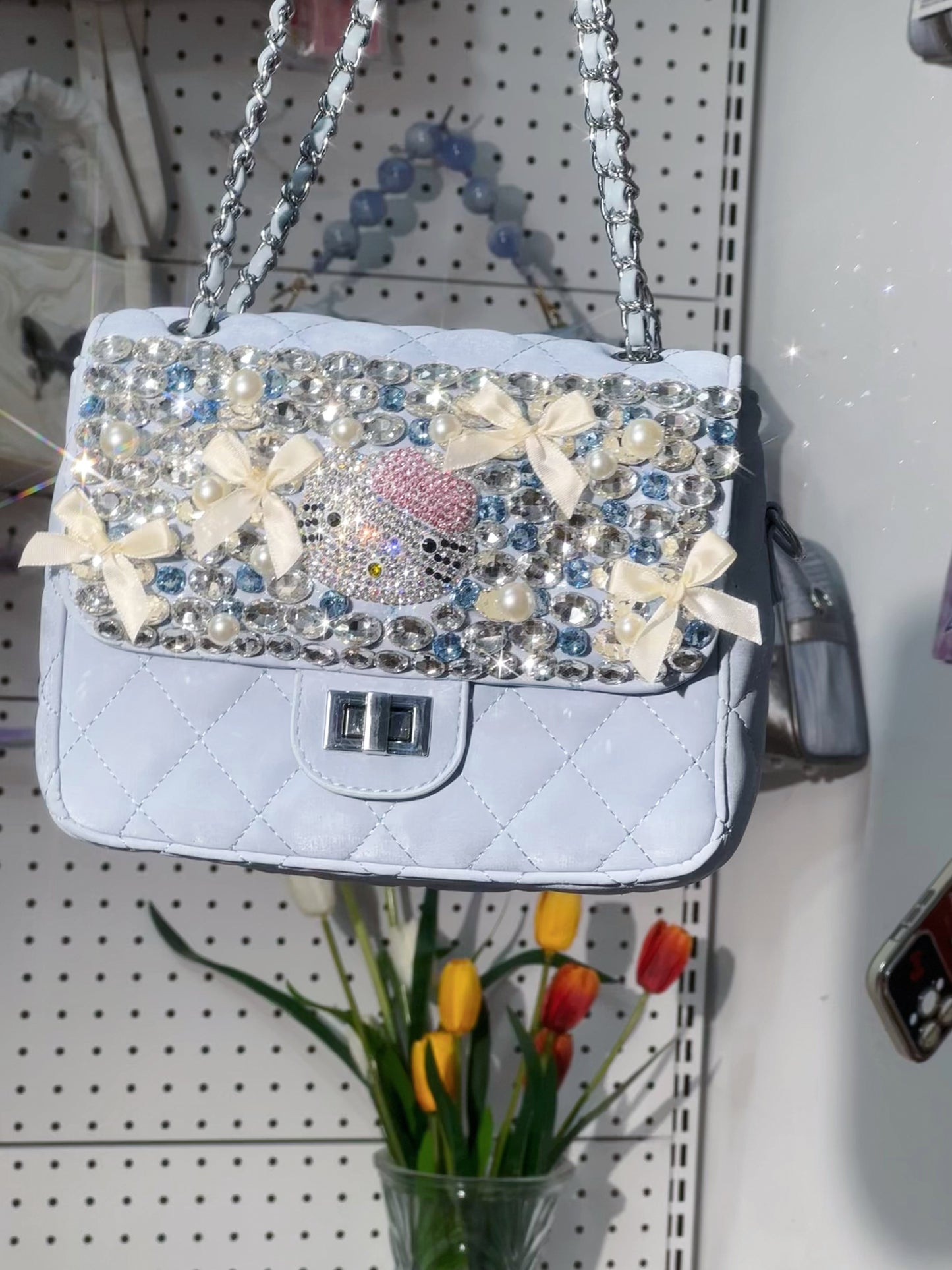 Starry Whispers | Hello Kitty Crystal-Studded Tote - British Fairytale in Azure Sparkle"