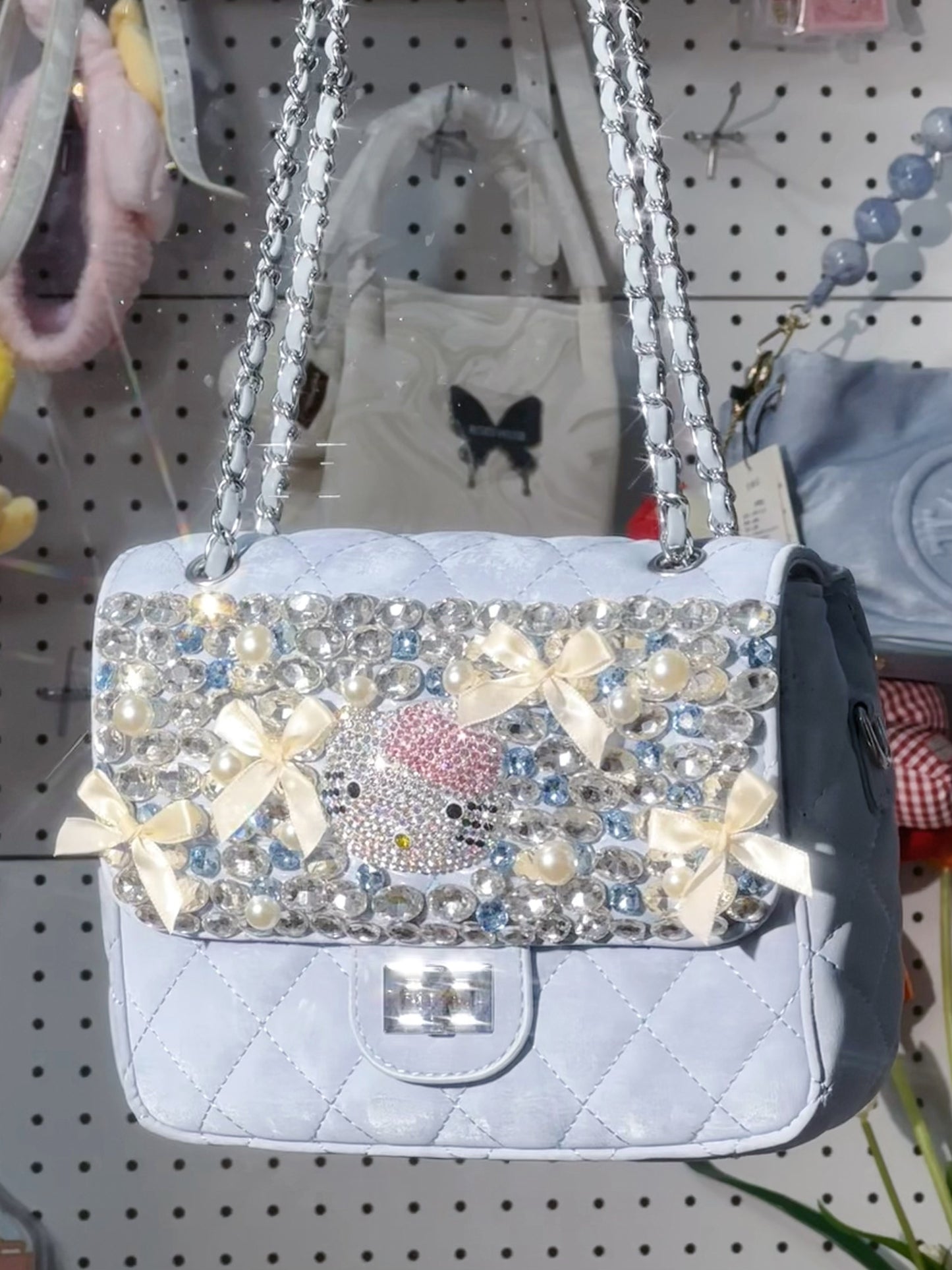 Starry Whispers | Hello Kitty Crystal-Studded Tote - British Fairytale in Azure Sparkle"